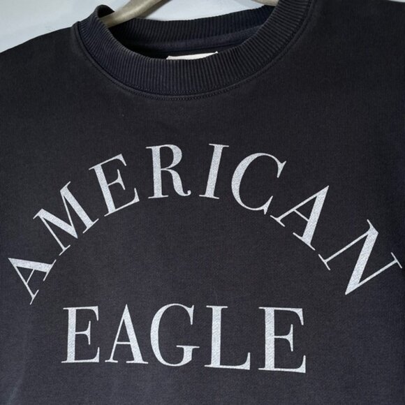 American Eagle Medium Sweatshirt Crewneck Sweater Grey AE Graphic Top Long Shirt - Picture 9 of 9